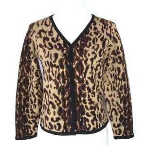 Vintage Lisa International Wool Knit Cardigan Sweater Animal Print Size Small